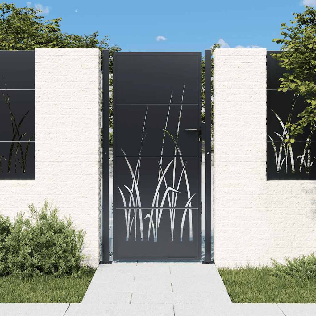Vidaxl poort 100x175 cm met grasontwerp staal antracietkleurig