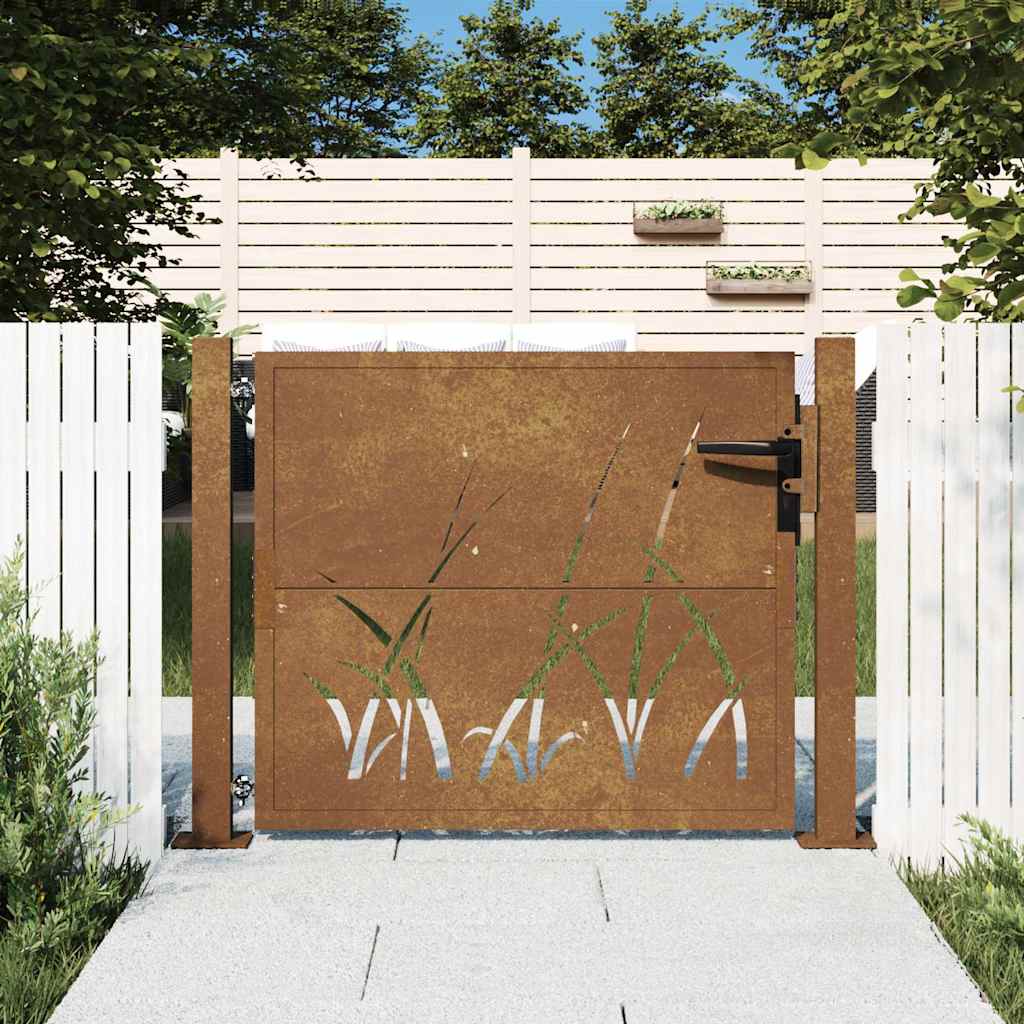 Vidaxl poort grasontwerp 100x100 cm cortenstaal