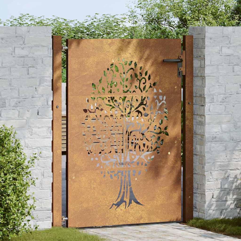 Vidaxl poort 100x125 cm boomontwerp cortenstaal