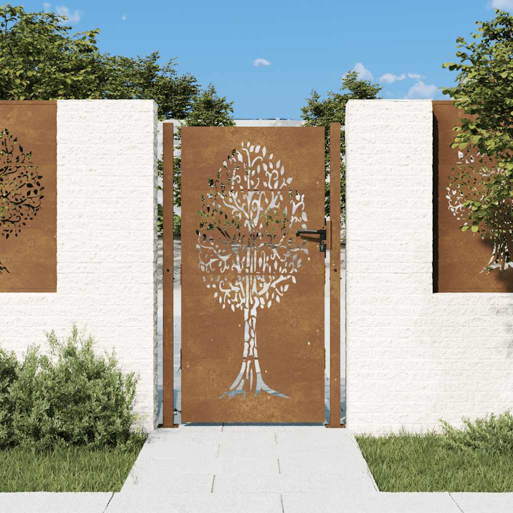 Vidaxl Tor 105x205 cm Cortenstahl Baumdesign