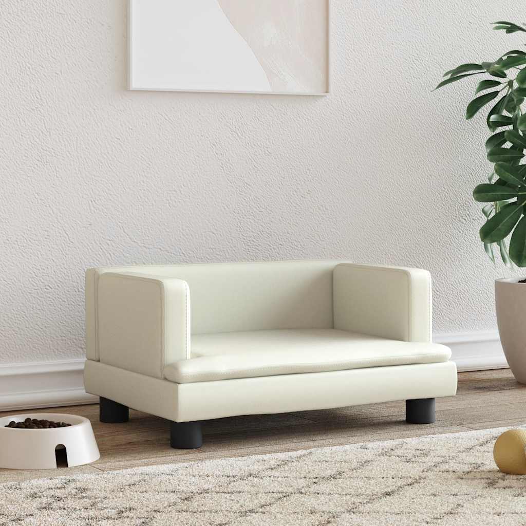 VidaXL Hundekorb 60x40x30 cm, Kunstleder, cremefarben
