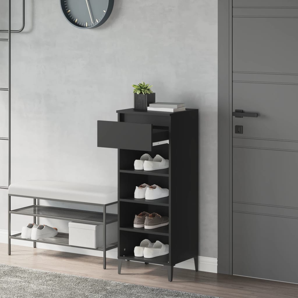 VIDAXL -Schuhregal 40x36x105 cm lackiertes Holz schwarz schwarz