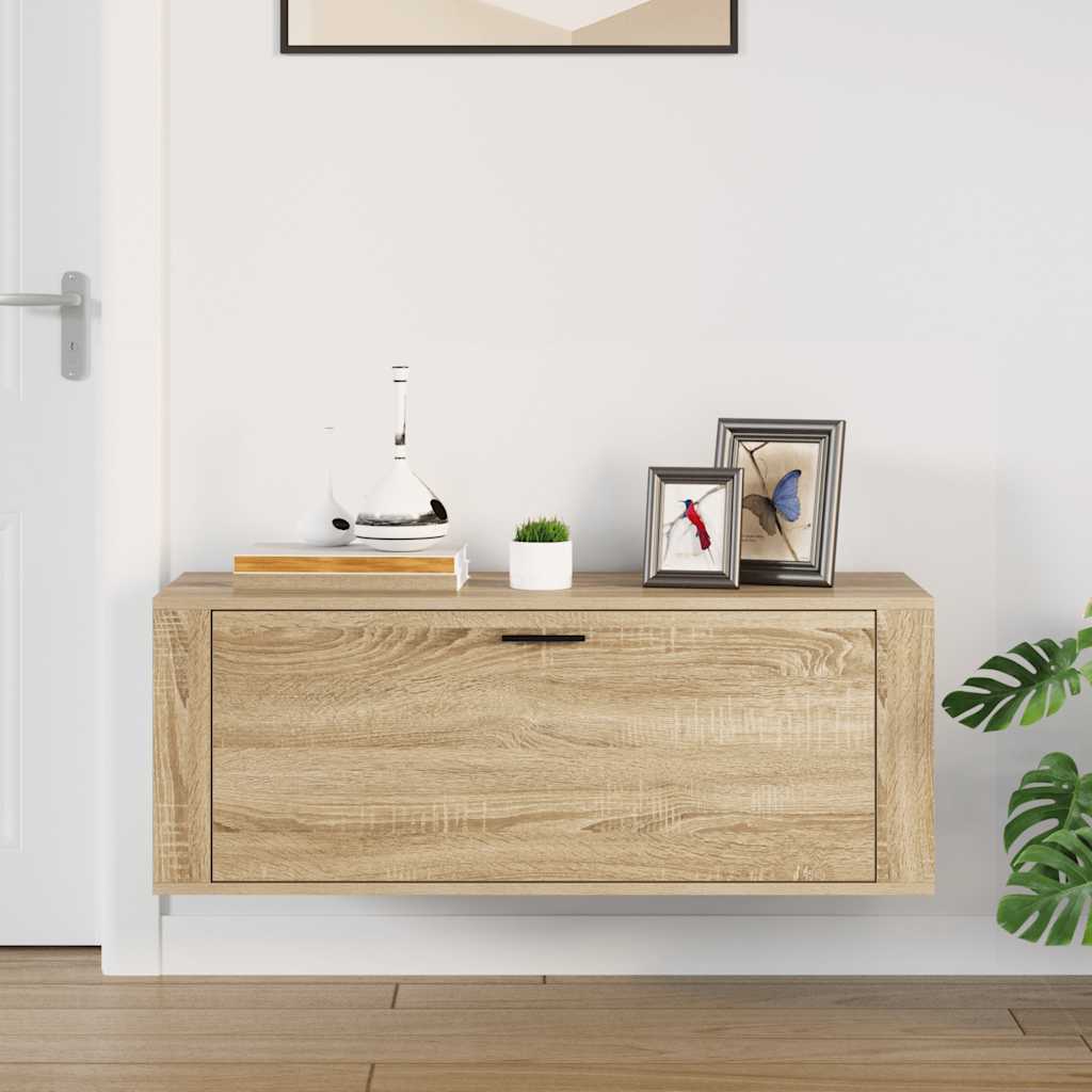 Vidaxl wandschoenenkast 100x35x38 cm bewerkt hout sonoma eiken