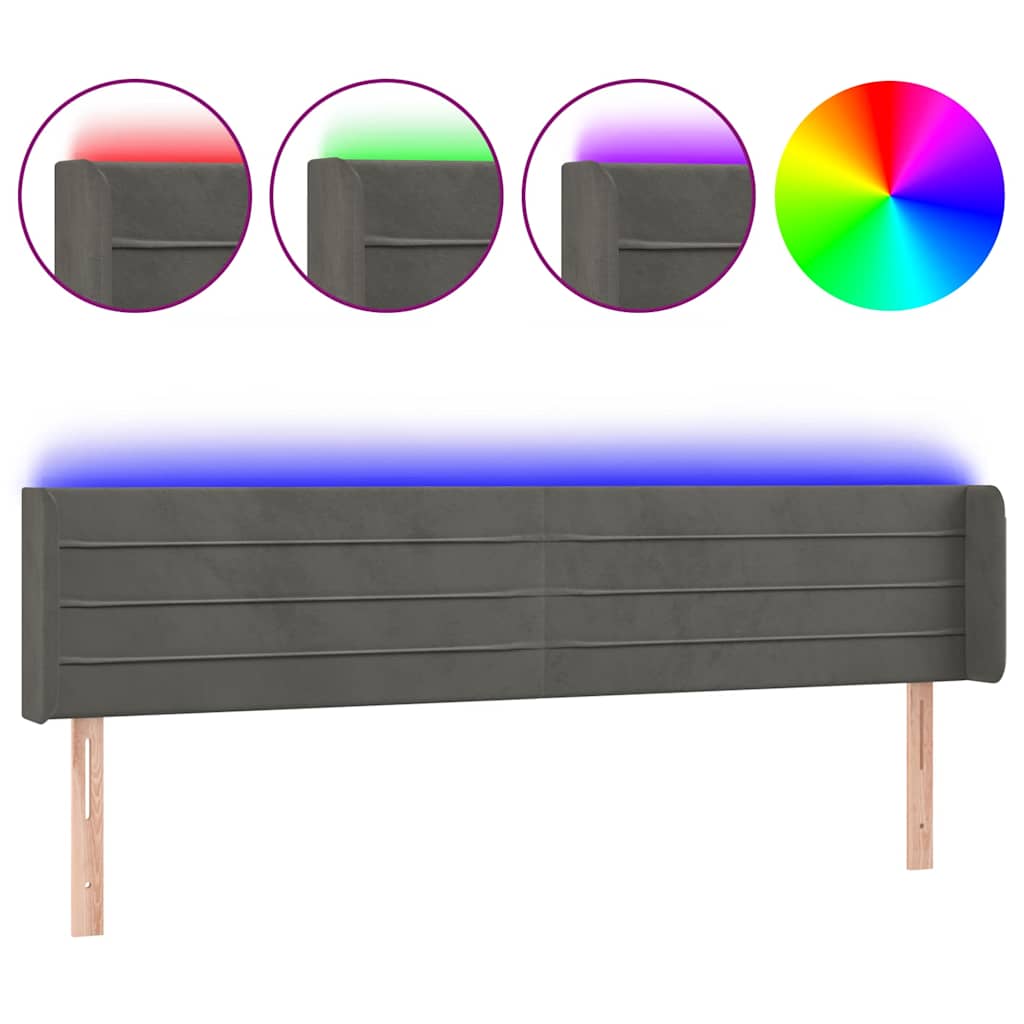 Vidaxl hoofdbord led 183x16x78 88 cm fluweel donkergrijs