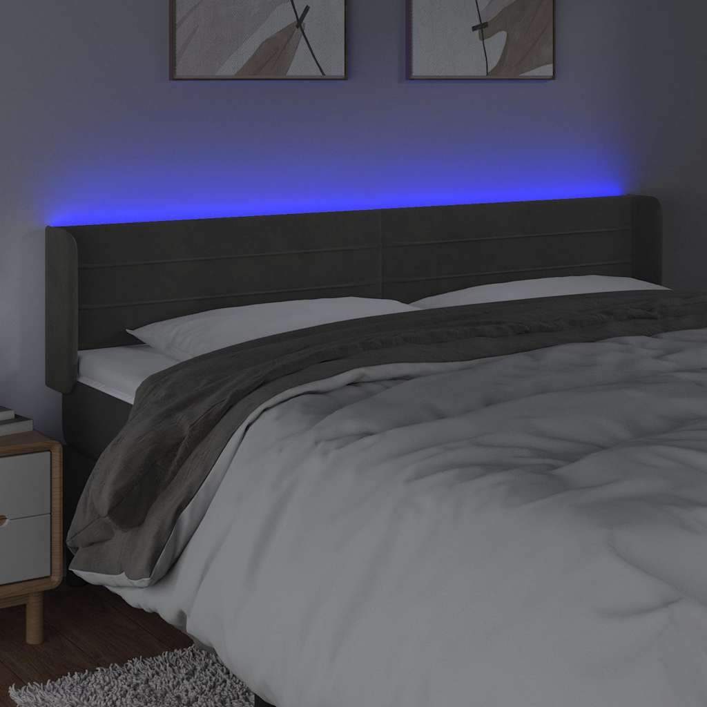Vidaxl hoofdbord led 183x16x78 88 cm fluweel donkergrijs