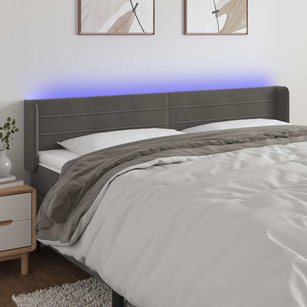 Vidaxl hoofdbord led 183x16x78 88 cm fluweel donkergrijs