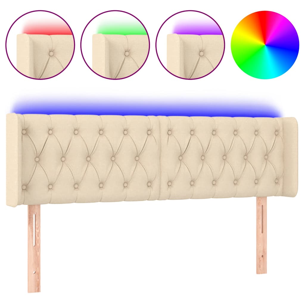 Vidaxl hoofdbord led 147x16x78 88 cm stof crèmekleurig