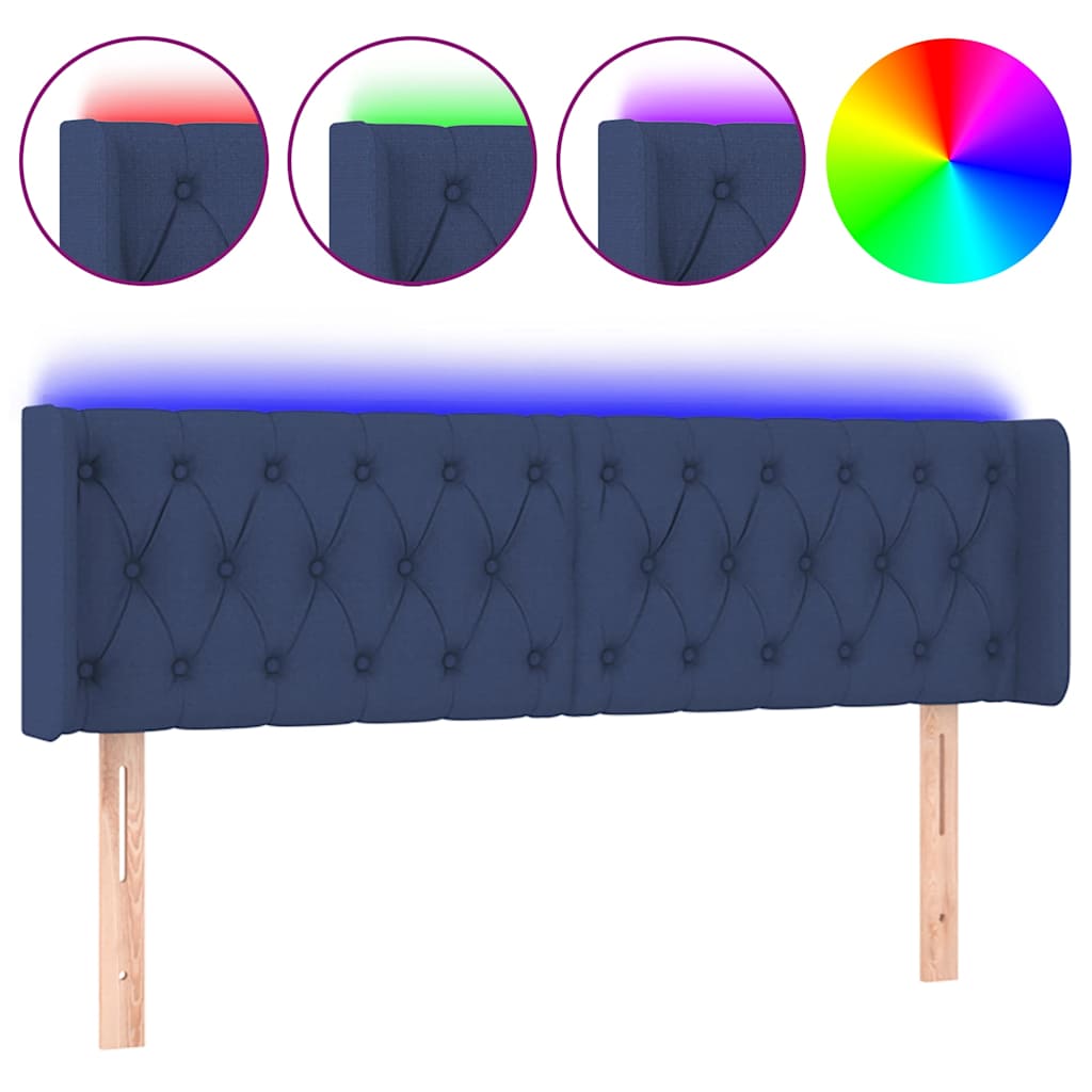 Vidaxl hoofdbord led 147x16x78 88 cm stof blauw