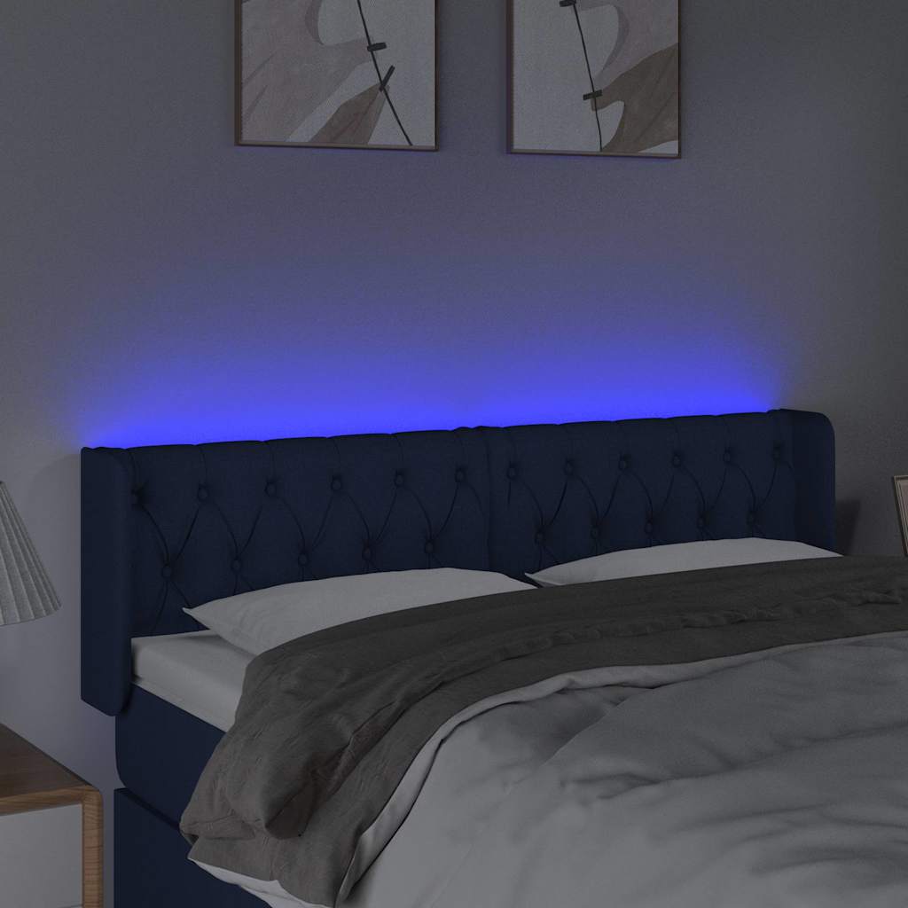 Vidaxl hoofdbord led 147x16x78 88 cm stof blauw