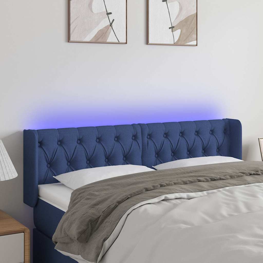Vidaxl hoofdbord led 147x16x78 88 cm stof blauw