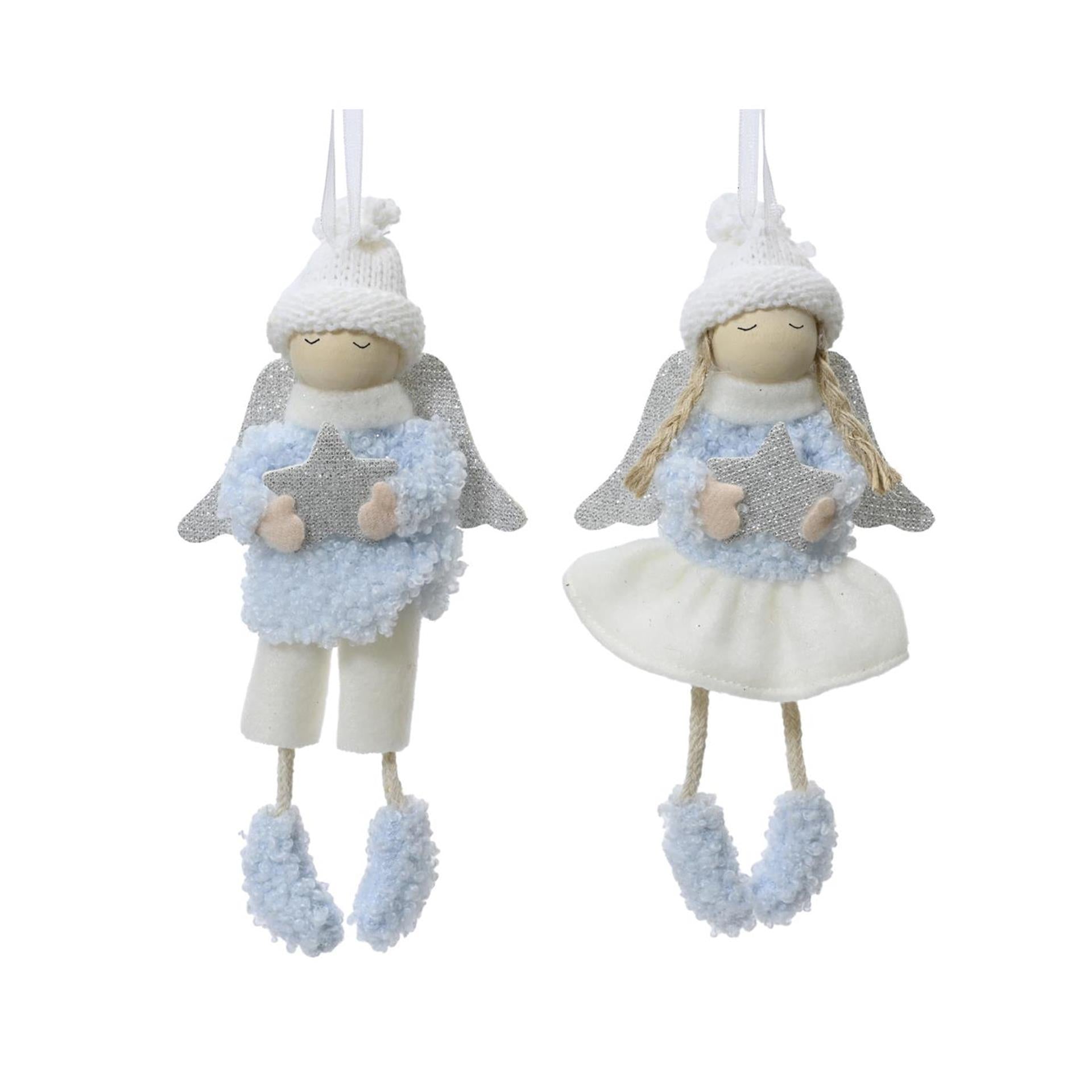 Decoris kersthanger engel blauw wit 8x3x16cm