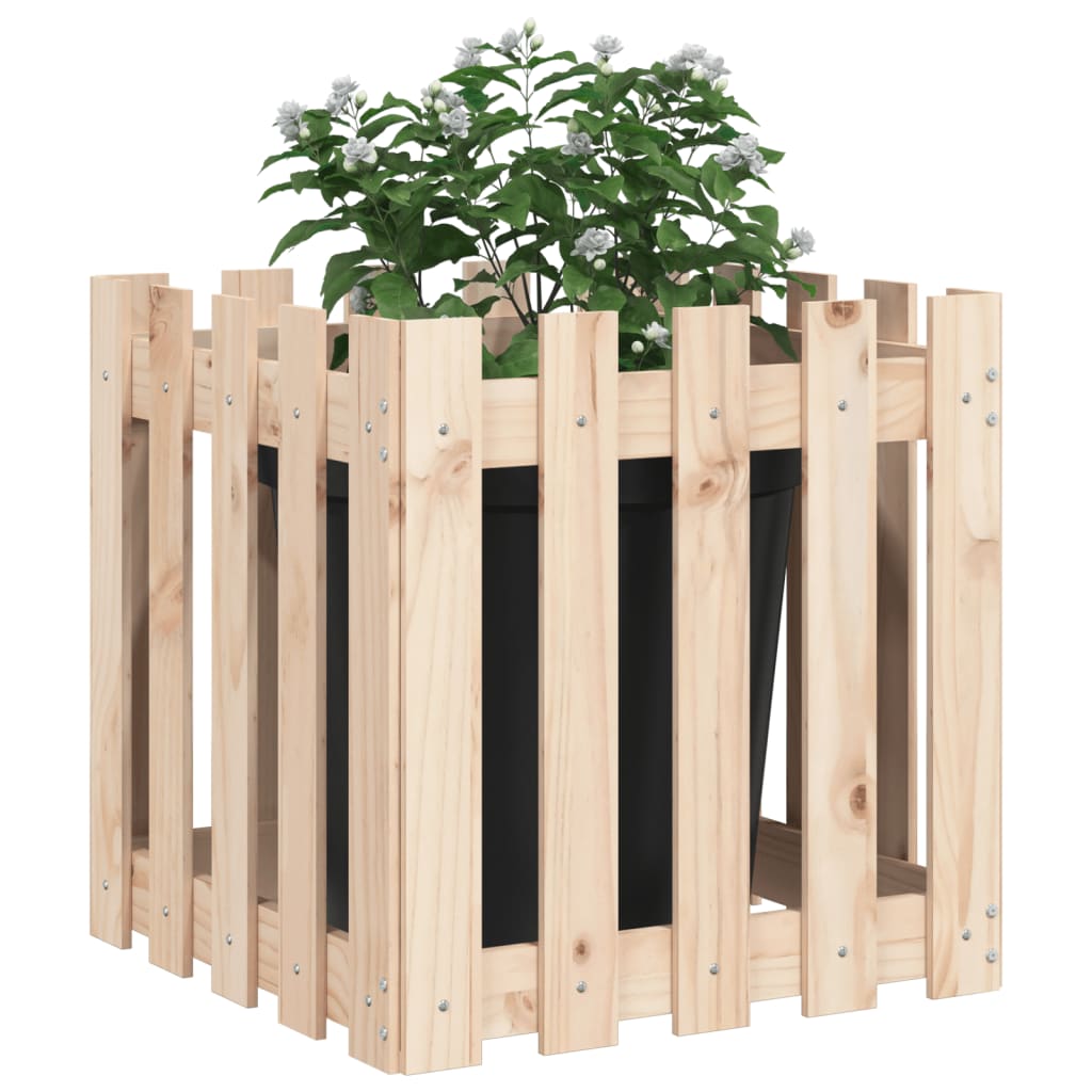 VidaXL Pflanzkübel mit Zaun-Design, 50 x 50 x 50 cm, massives Kiefernholz