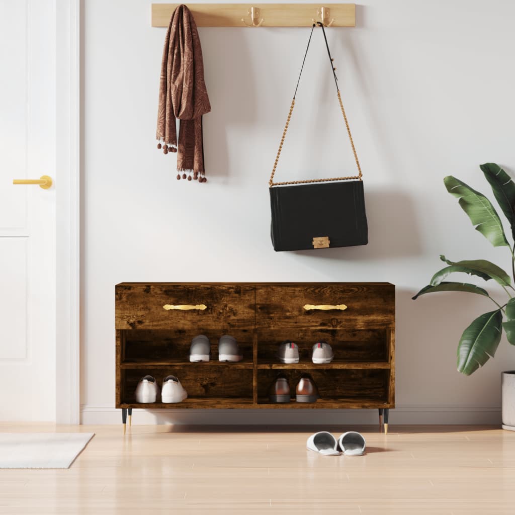 Vidaxxl -Schuhsofa 102x35x55 cm verarbeiteter Holzgeräuchchen -Eiche gefärbt