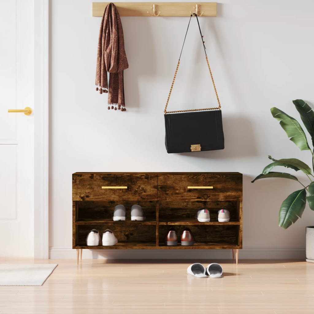Vidaxxl -Schuhsofa 102x35x55 cm verarbeiteter Holzgeräuchchen -Eiche gefärbt