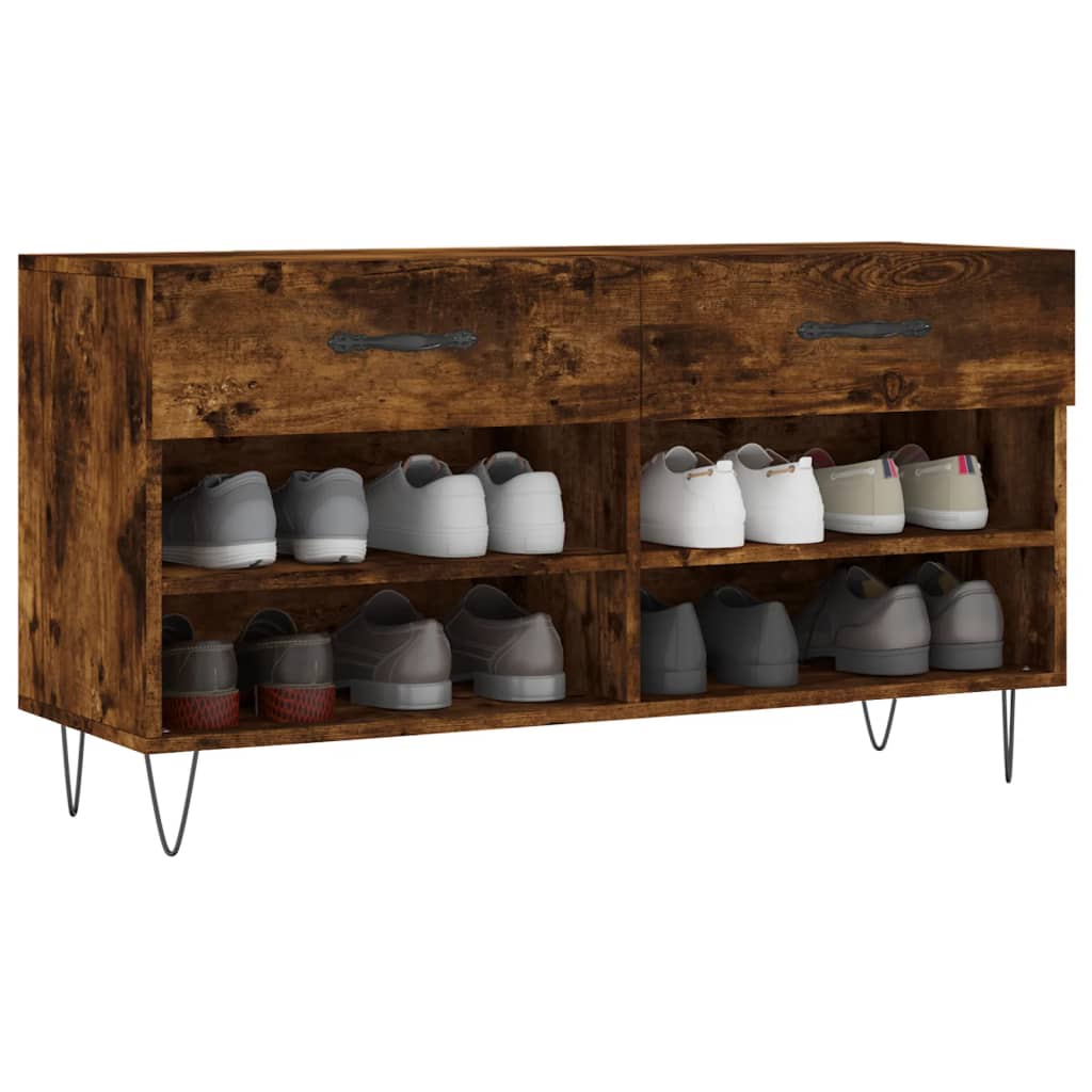 Vidaxxl -Schuhsofa 102x35x55 cm verarbeiteter Holzgeräuchchen -Eiche gefärbt
