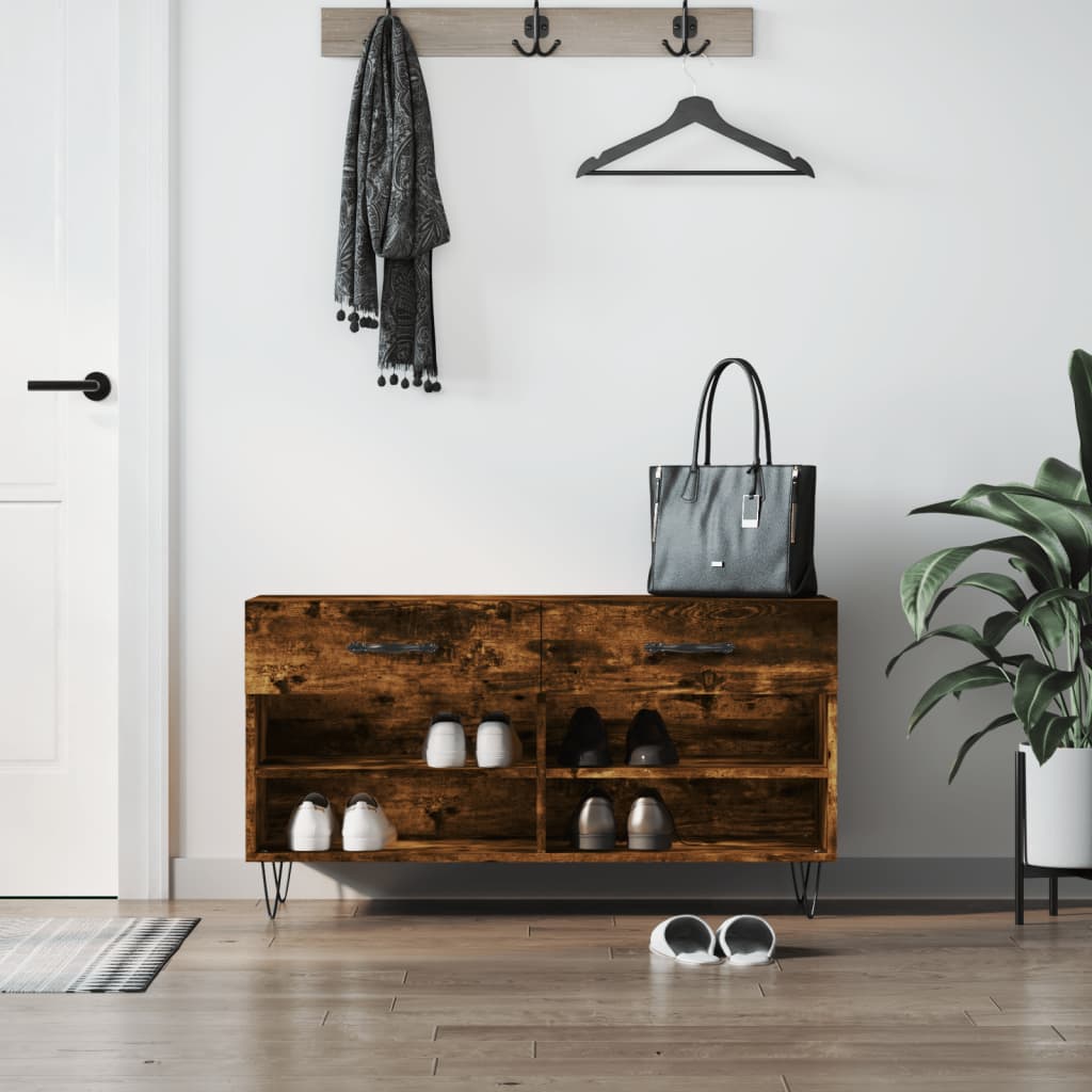 Vidaxxl -Schuhsofa 102x35x55 cm verarbeiteter Holzgeräuchchen -Eiche gefärbt