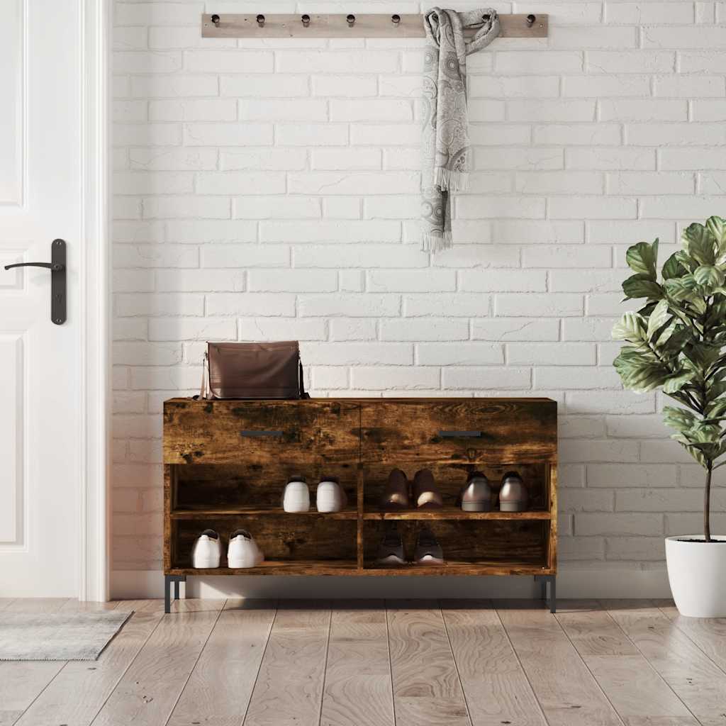 Vidaxxl -Schuhsofa 102x35x55 cm verarbeiteter Holzgeräuchchen -Eiche gefärbt