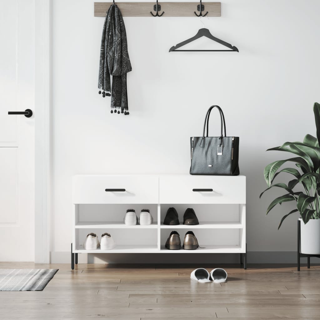 Vidaxx Schuhsofa 102x35x55 cm lackiert in Holz Hochglanz weiß