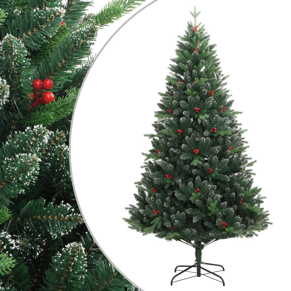 VidaXL Künstlicher Weihnachtsbaum mit Scharnieren und Roten Beeren 210 cm