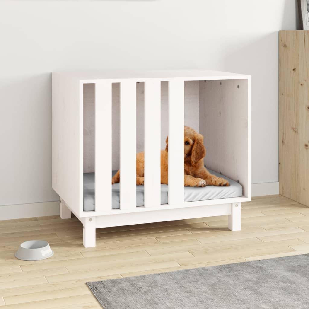 Vidaxxl Hundeloft 70x50x62 cm Festkiefer weiß