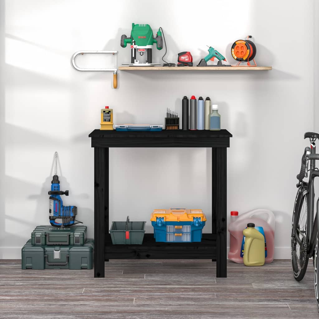 Vidaxl werkbank 80x50x80 cm massief grenenhout zwart
