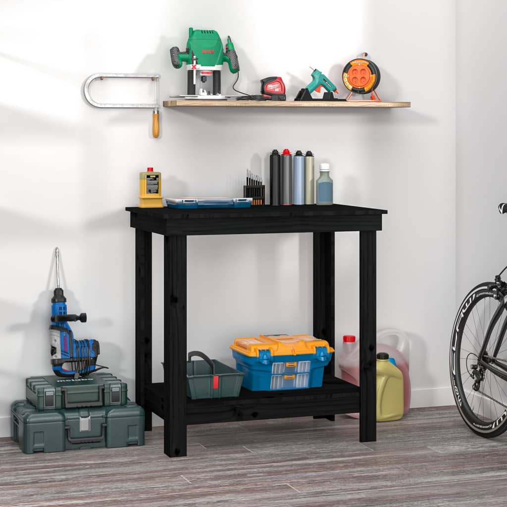 Vidaxl werkbank 80x50x80 cm massief grenenhout zwart