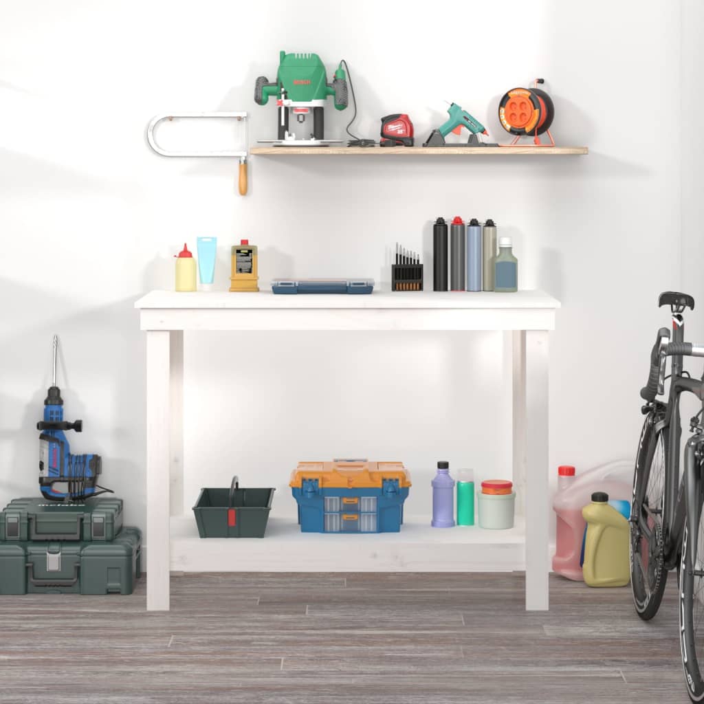VidaXL Werkbank 110x50x80 cm Festkiefer weiß