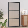 VIDAXL Innentür 102,5 x 201,5 cm, mattes Glas und Aluminium schwarz