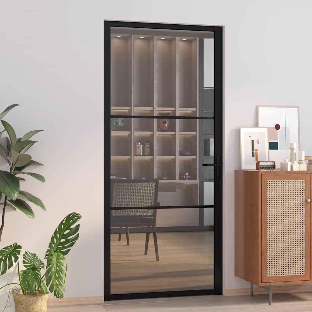 VidaXL Innentür 93x201,5 cm ESG - Glas und Aluminium Schwarz