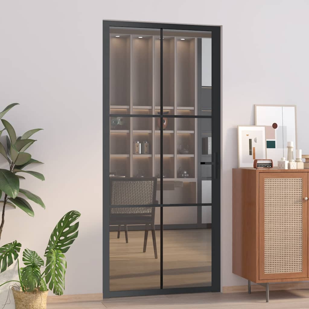 VidaXL Innentür 93x201,5 cm ESG - Glas und Aluminium Schwarz