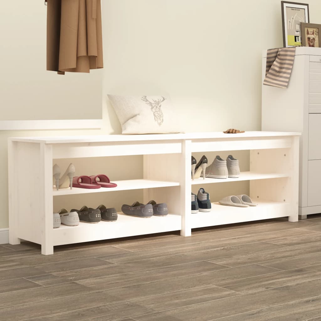 Vidaxl schoenenbank 160x36,5x50 cm massief grenenhout wit
