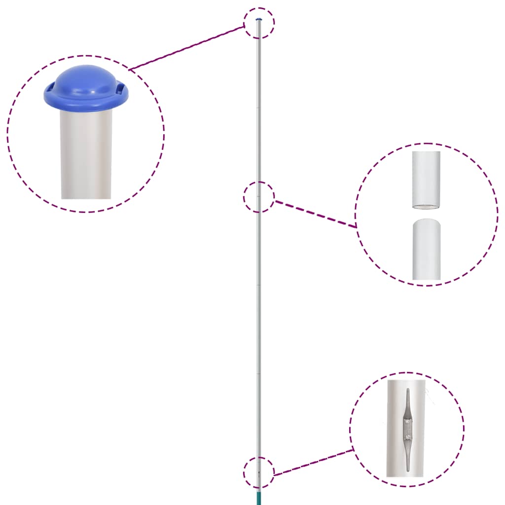 VidaXL 6,23 m teilbarer Fahnenmast, Aluminium, silberfarben