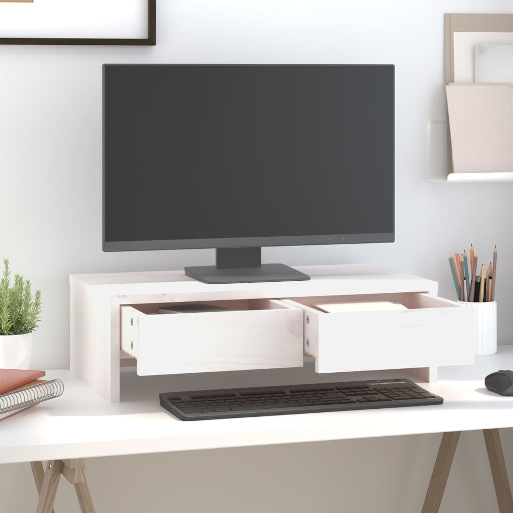VidaXL Monitorständer 50x27x15 cm Massives Kiefernholz Weiß
