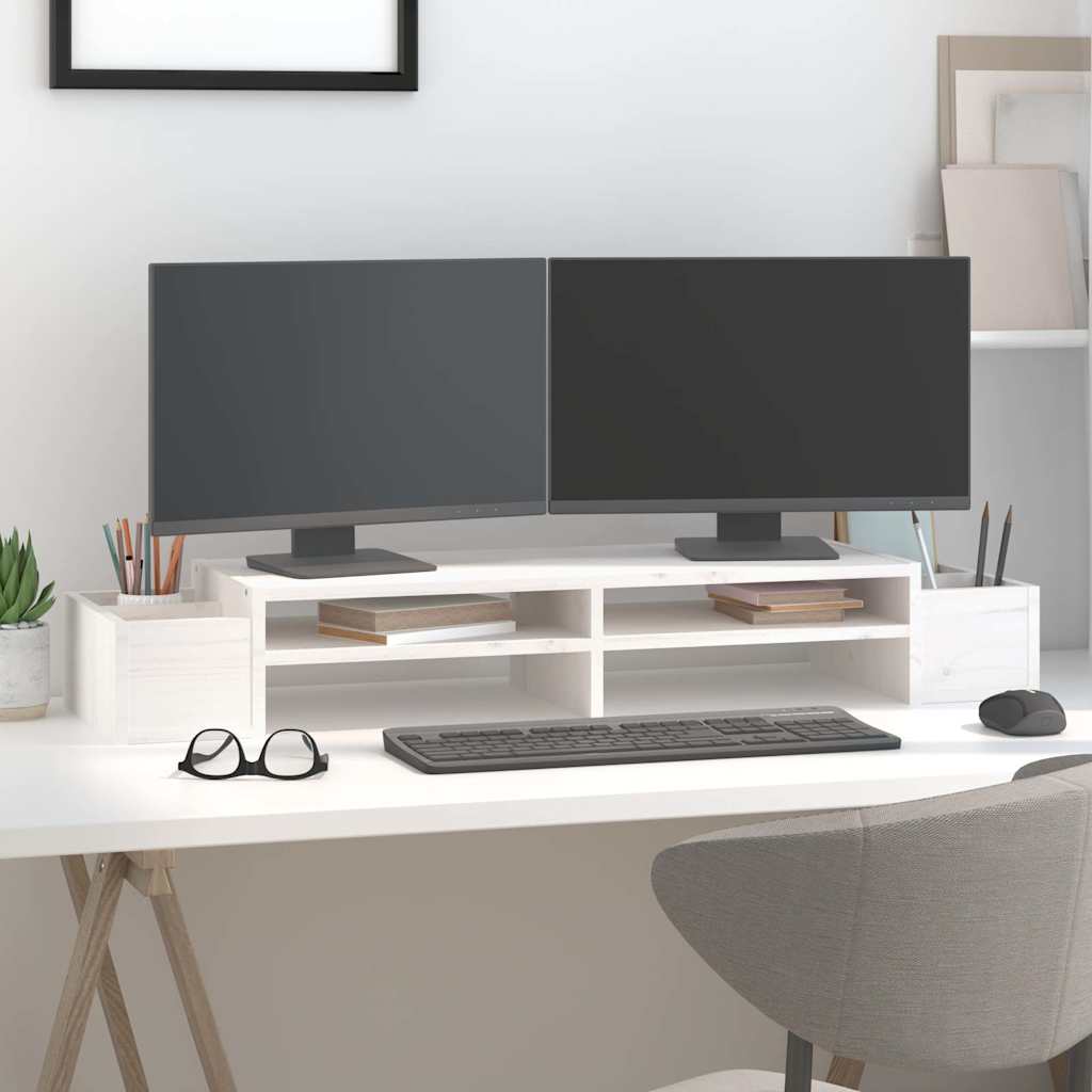 Vidaxl monitorstandaard 100x27,5x15 cm massief grenenhout wit
