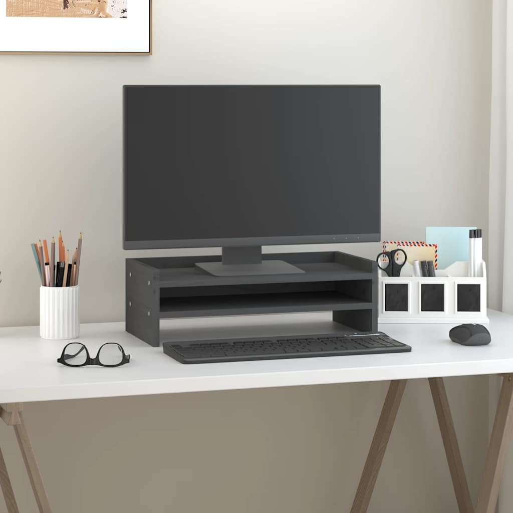 VidaXL Monitorständer 50x24x16 cm Massivholz Kiefer Grau