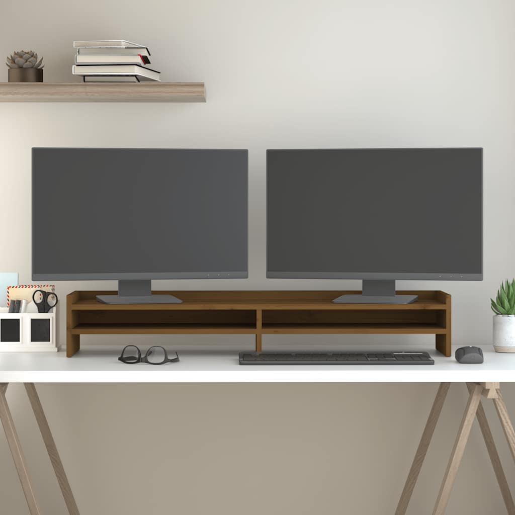 Vidaxl monitorstandaard 100x24x16 cm massief grenenhout honingbruin