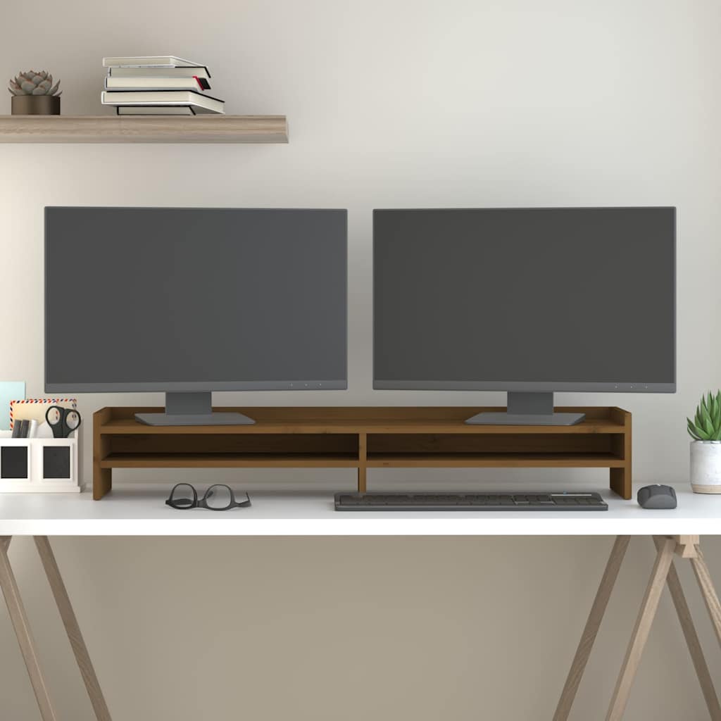 Vidaxl monitorstandaard 100x24x16 cm massief grenenhout honingbruin