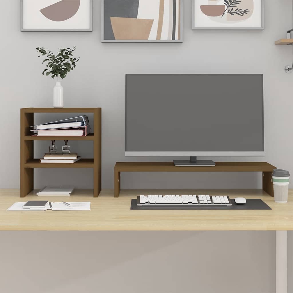 VidaXL Monitorständer 81x20x30 cm Massives Kiefernholz Honigbraun