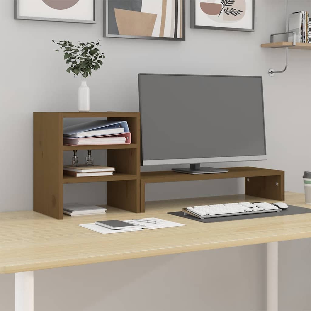 VidaXL Monitorständer 81x20x30 cm Massives Kiefernholz Honigbraun