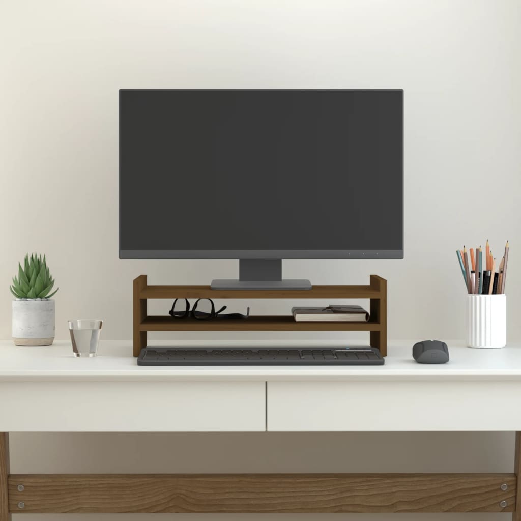 VidaXL Monitorständer 50x27x15 cm Massives Kiefernholz Honigbraun
