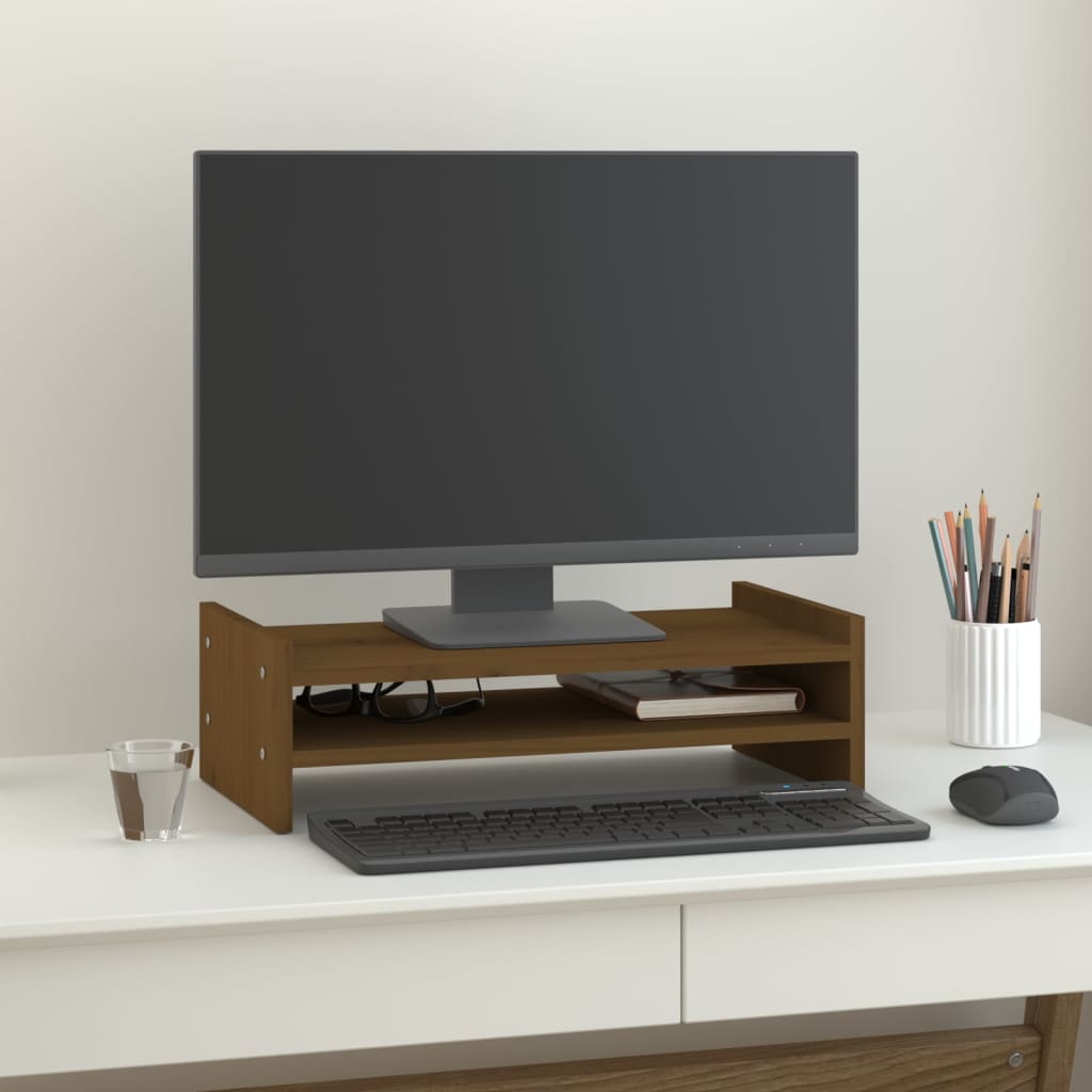 VidaXL Monitorständer 50x27x15 cm Massives Kiefernholz Honigbraun
