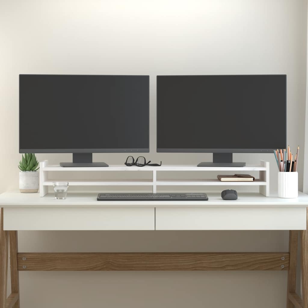 VidaXL Monitorständer 100x27x15 cm Massives Kiefernholz Weiß
