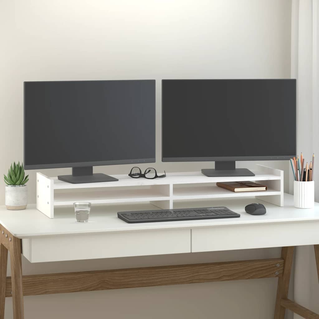VidaXL Monitorständer 100x27x15 cm Massives Kiefernholz Weiß