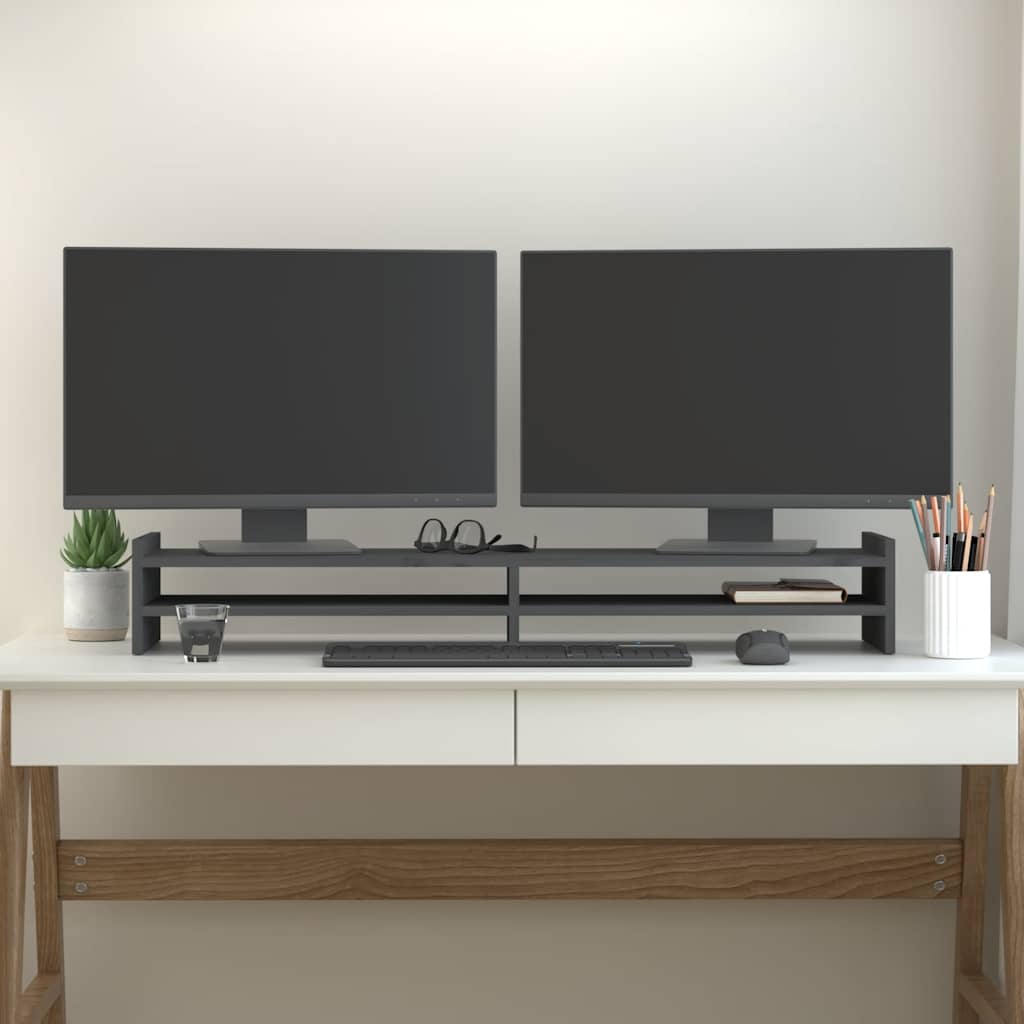 VidaXL Monitorständer 100x27x15 cm Massivholz Kiefer Grau