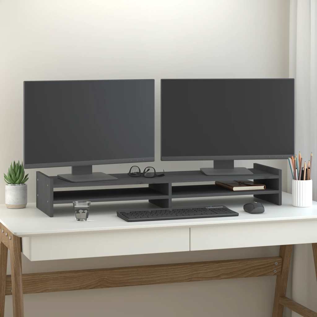 VidaXL Monitorständer 100x27x15 cm Massivholz Kiefer Grau