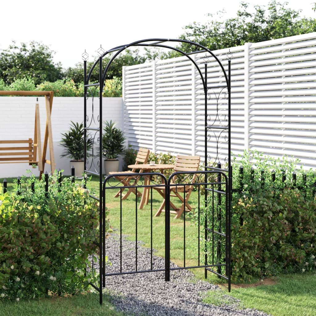 VidaXL Gartenboogen mit Port 108x45x235 cm Stahl schwarz
