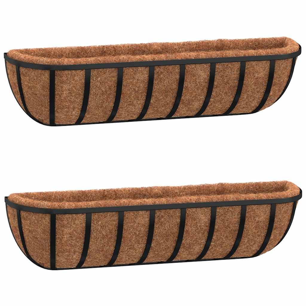 VidaXL Wandregale, 2 Stück, aus Kokosfaser, 61 x 19 x 16 cm, Stahl, Schwarz