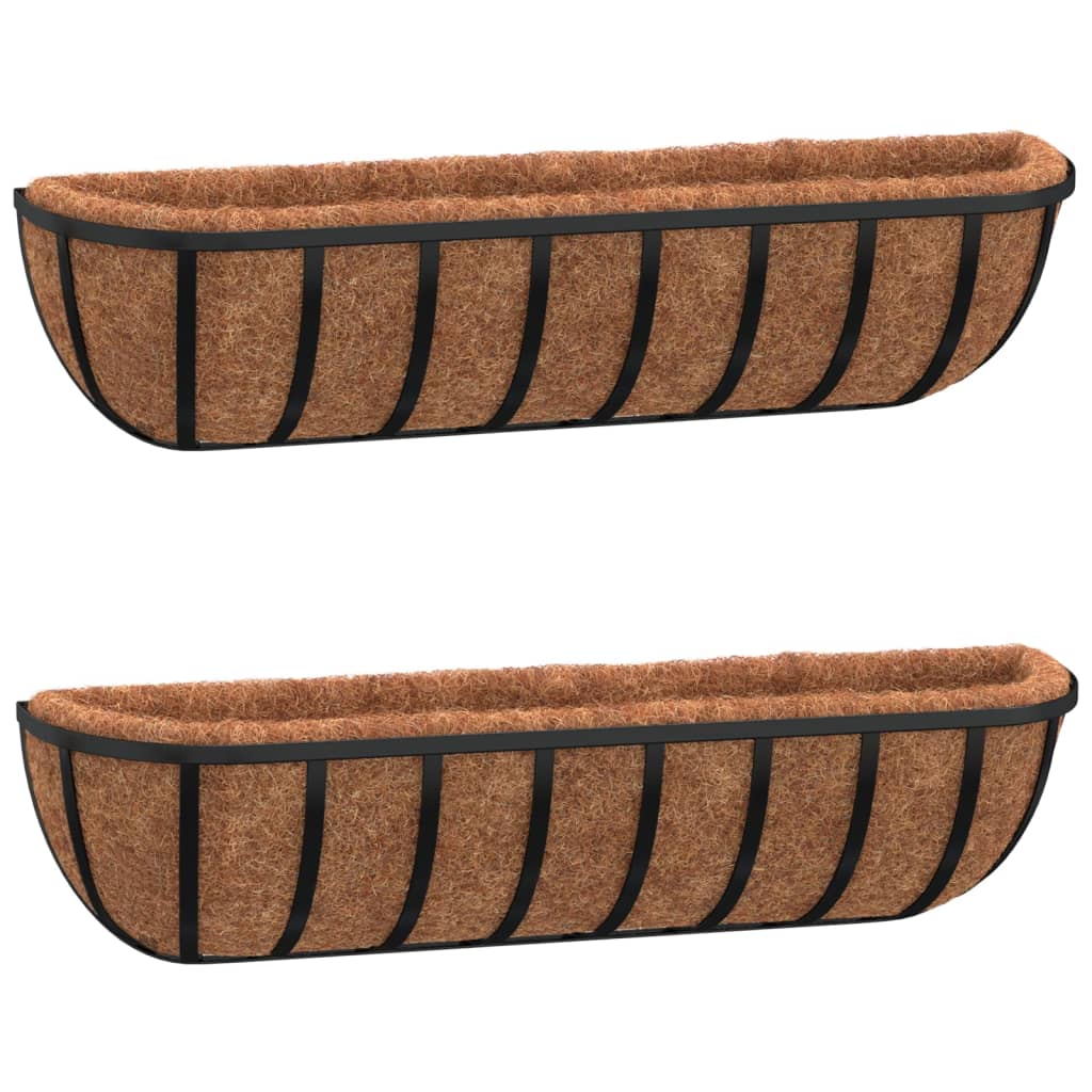 VidaXL Wandregale, 2 Stück, aus Kokosfaser, 76 x 21 x 16 cm, Stahl, Schwarz