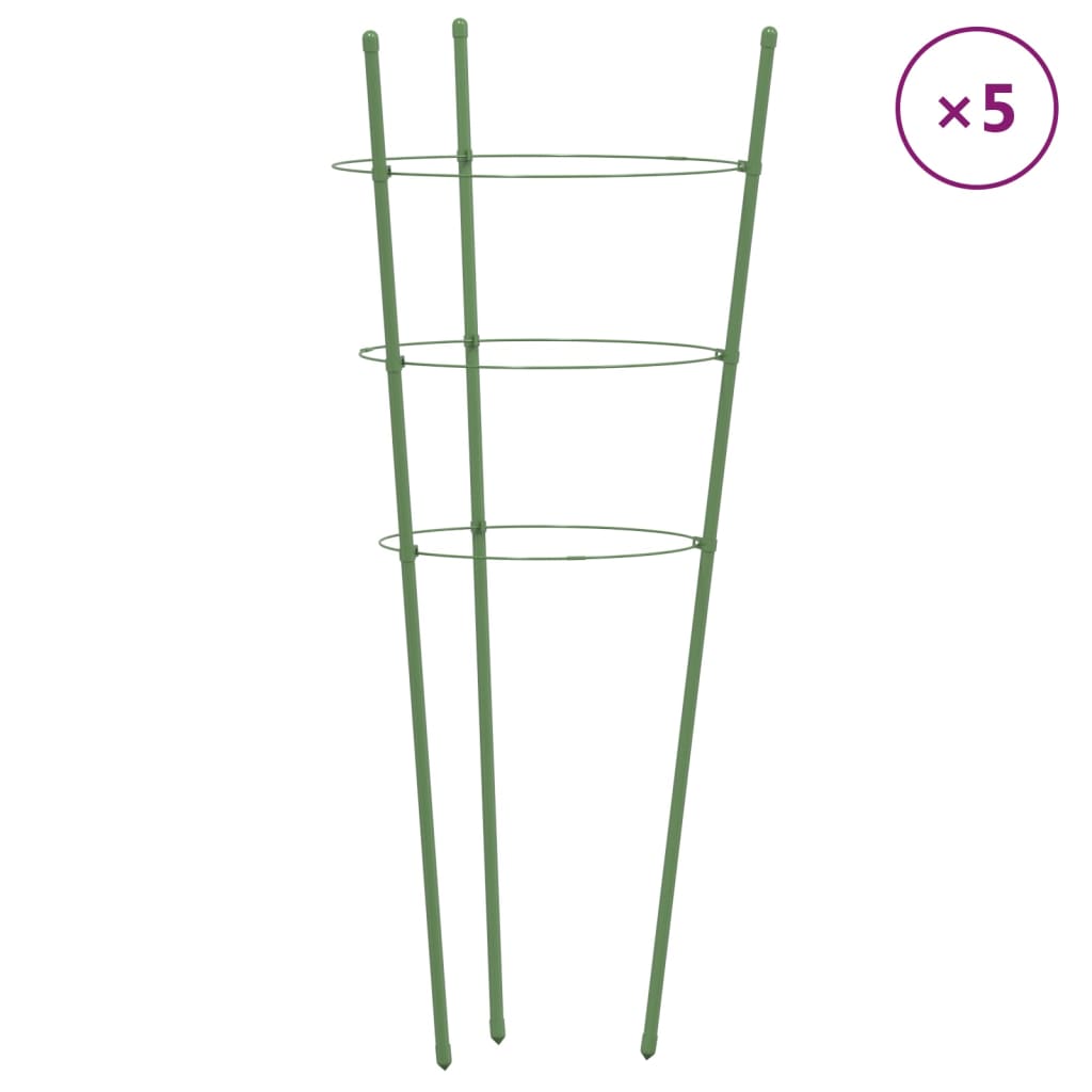 VidaXL Pflanzenstützen, 5 Stück mit 3 Ringen, 45 cm, Stahl, Grün