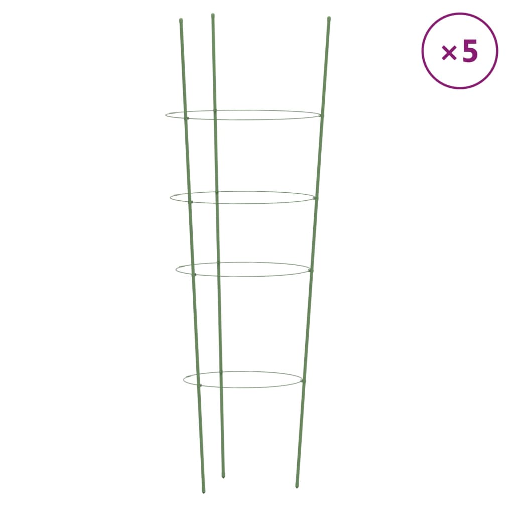 VidaXL Pflanzenstützen, 5 Stück mit 4 Ringen, 90 cm, Stahl, Grün